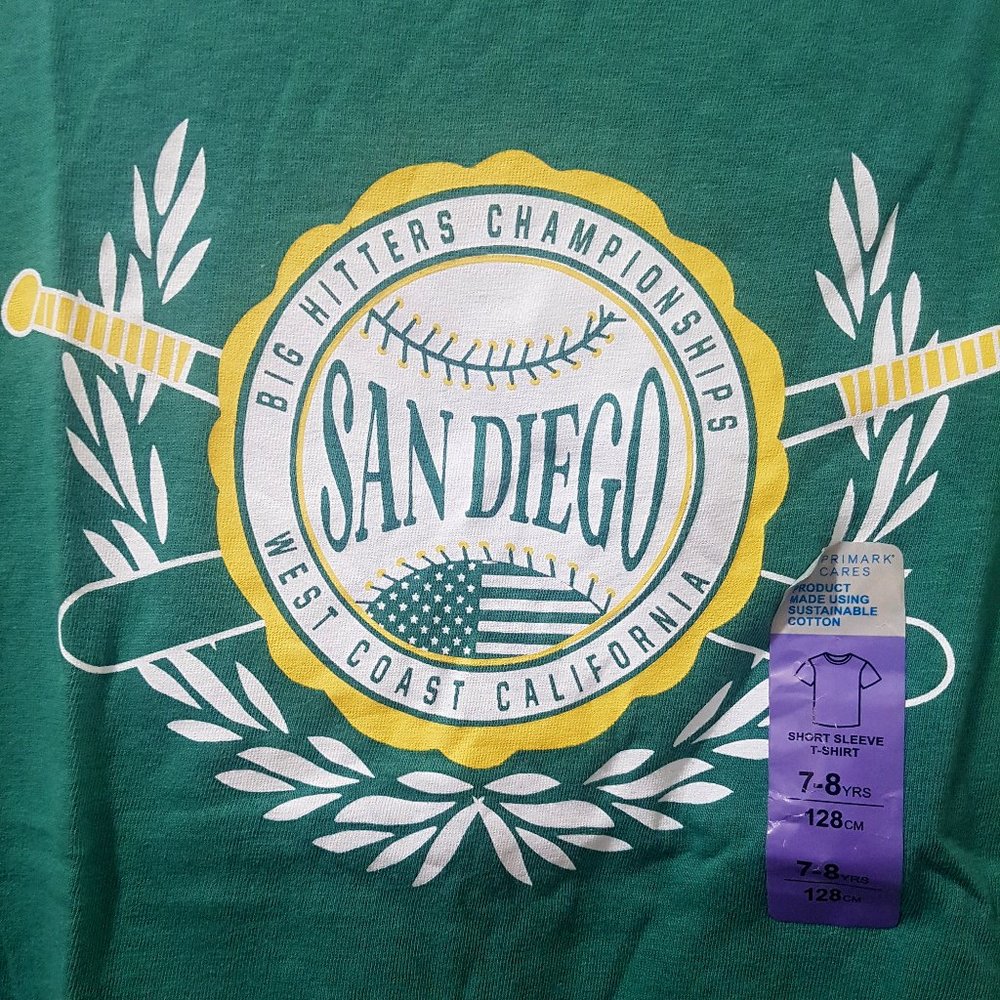 PRIMARK T-SHIRT BASEBALL LOGO SIZES 7--9YRS